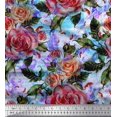 thumbnail image 1 of Soimoi Tissu Popeline de Coton Imprimé Feuilles & Roses Tissu de Couture Yard 56 Pouces de Large, 1 of 3