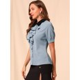 thumbnail image 4 of INSPIRE CHIC Chemise de Travail pour Femme à Col Contrastant, à Nouer, à Volants sur le devant, à Boutons, à Manches Courtes, 4 of 6