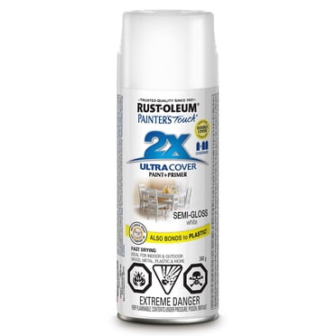 Rust-Oleum Painter's Touch 2X Interior/Exterior Ultra Cover Multi-Purpose Paint and Primer in Semi-Gloss White, 340g Spray Paint