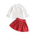 thumbnail image 3 of FOCUSNORM 2pcs Kids Girls Clothes Set, High Neck Lace Hem Pullover and Solid Color Skirt, 3 of 10