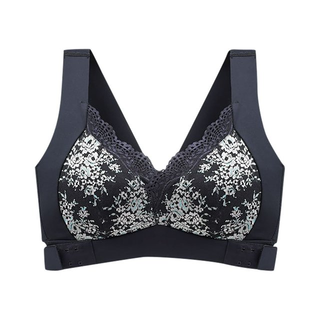 CHUANK Women‘s Front Closure Posture Wireless Back Support Lace Full Coverage Bra Sky Blue 4XL
