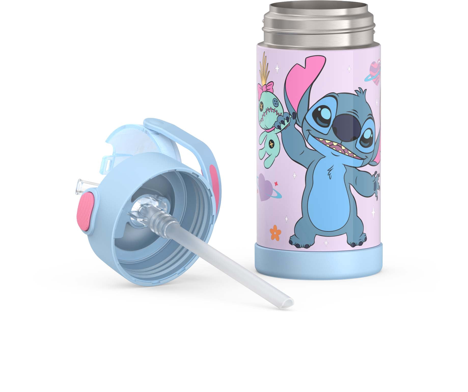 Bouteille isotherme Thermos Kids Funtainer en acier inoxydable de 12 oz avec paille rabattable, Stitch