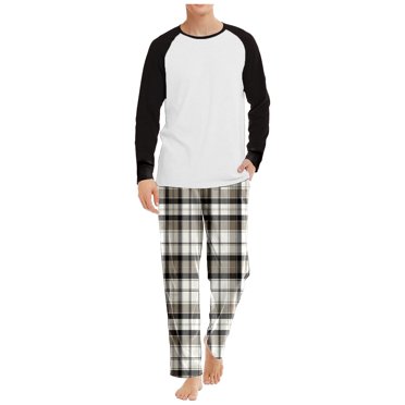 GDREDA Pyjama pour Homme Masculin Automne et Hiver sous-Vêtement d'Intérieur Haut à Manches Raglan et Pantalon à Carreaux Imprimé Ensemble Deux Pièces de Tenue d'Intérieur Pyjama et Vêtement de Détente pour Homme Gris Clair, TTG