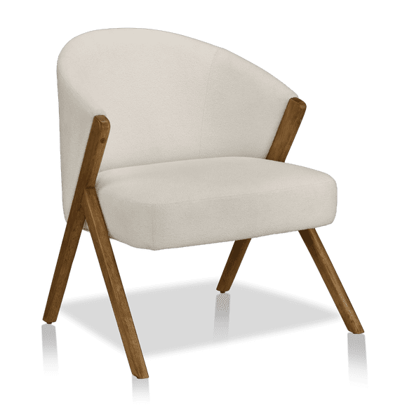 Bouclair Fauteuil d'Appoint en Tissu Blanc Cassé et Bois