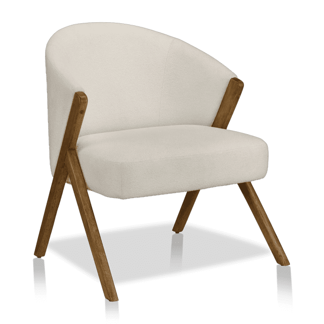 Bouclair Fauteuil d'Appoint en Tissu Blanc Cassé et Bois