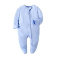 thumbnail image 1 of MeetoTime Baby Boys Girls Solid Color Long Sleeve Round Neck Jumpsuit Summer Newborn Infant Long Rompers, 1 of 2