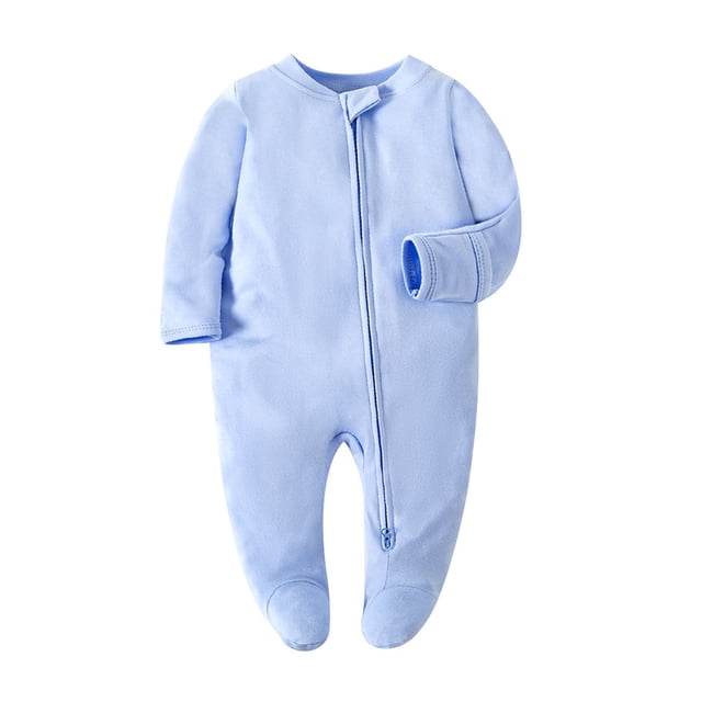 MeetoTime Baby Boys Girls Solid Color Long Sleeve Round Neck Jumpsuit Summer Newborn Infant Long Rompers