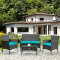 thumbnail image 4 of Patiojoy 4-Piece Rattan Patio Conversation Set Cushioned Sofa with Coffee Table Turquoise, 4 of 6