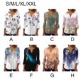 thumbnail image 3 of facefd 3/4 Manches Tops Swing T-Shirt Été Tunique Lavable Longue Durée Plissé devant V-Cou Blouse Chic Femmes Vêtements Violet-Rouge L, 3 of 5