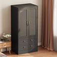 thumbnail image 2 of Garde-robe Spacieuse en Bois de 65 Pouces - Portes à Persiennes, 2 Tiroirs, Tringle pour Chambre, Buanderie, Entrée, 2 of 9
