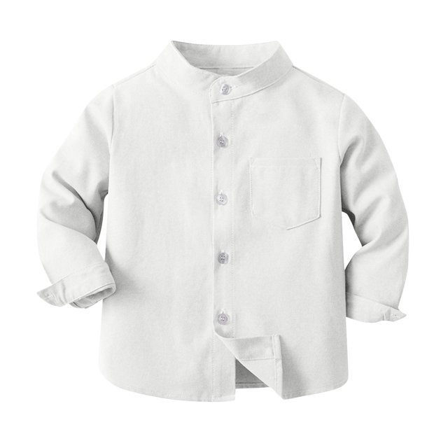 Besolor Toddler Baby Boys Button down Shirt Kids Long Sleeve Solid Color Stand Collar Fall Spring Dress Tops