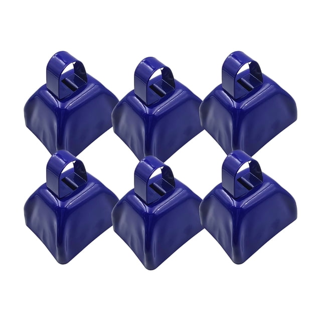 Graflsoa Blue Metal Cowbells - 3 Inch, 6-Pack for Christmas Decor, DIY Crafts, Sports Events, and Weddings