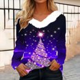 thumbnail image 1 of Birdeem T-Shirt de Noël en Peluche Imprimé pour Femmes Col en V Patchwork Manches Longues Ajusté, 1 of 1