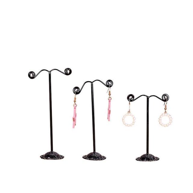 ziyahi 3x Fer T Barre Boucle d'Oreille Bijoux Présentoir Rack Noir-Cercle