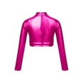 thumbnail image 2 of RUNQHUI Enfants Filles Col Roulé Métallique Danse Crop Top Paillettes Manches Longues pour Danse Raves Festivals Sports Rose Vif 10, 2 of 5