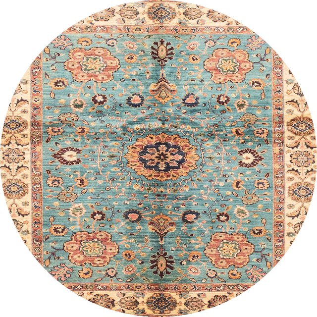 Ahgly Company Tapis d'Intérieur Ronds Abstraits Vert Sauge de Style Oriental, 6 Pieds Rond