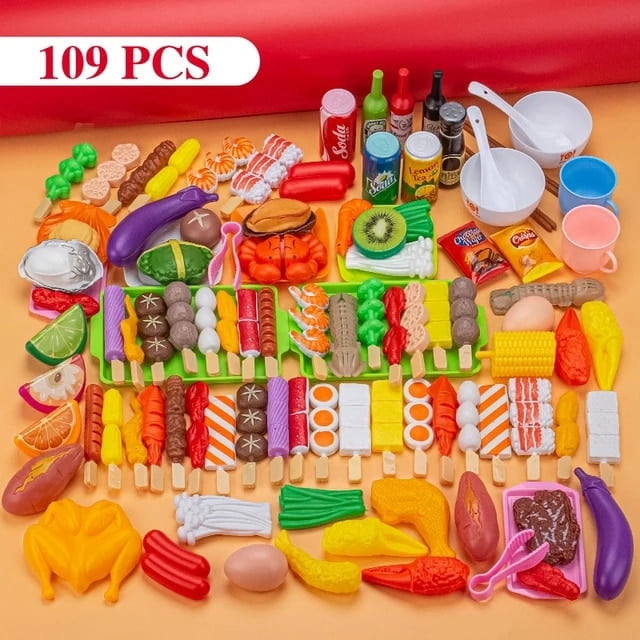 Mini Food Toys Kids Pretend Play Kitchen Toys Simulation Cookware Cooking BBQ Oven Kit Role Play Game Educational Gift Children