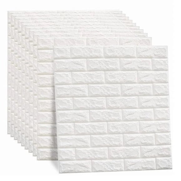 10Pcs 3D Brick Wallpaper in White, Faux Foam Brick Wall Panels Peel and Stick, Waterproof for Bedroom, Living Room, and Laundry Decor
