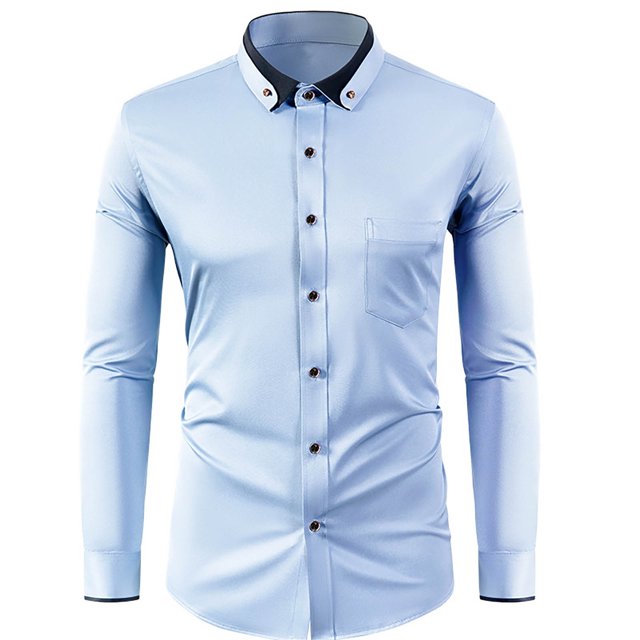 RXIRUCGD Chemise Décontractée pour Homme à Manches Longues avec Boutons, Poche et Col Rabattable, Bleu Pâle, Taille : M