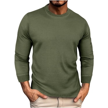 fatyb Chandails à Col Ras du Cou pour Hommes Décontractés à Manches Longues Coupe Ample Chandail Uni T-Shirts Légers pour Hommes