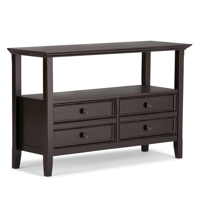SIMPLIHOME Amherst Table Console d'Entrée de Style Transitionnel en Bois Massif de 48 Pouces de Large en Brun Hickory avec Rangement, 2 Tiroirs et 1 Tablette, pour le Salon, l'Entrée et la Chambre