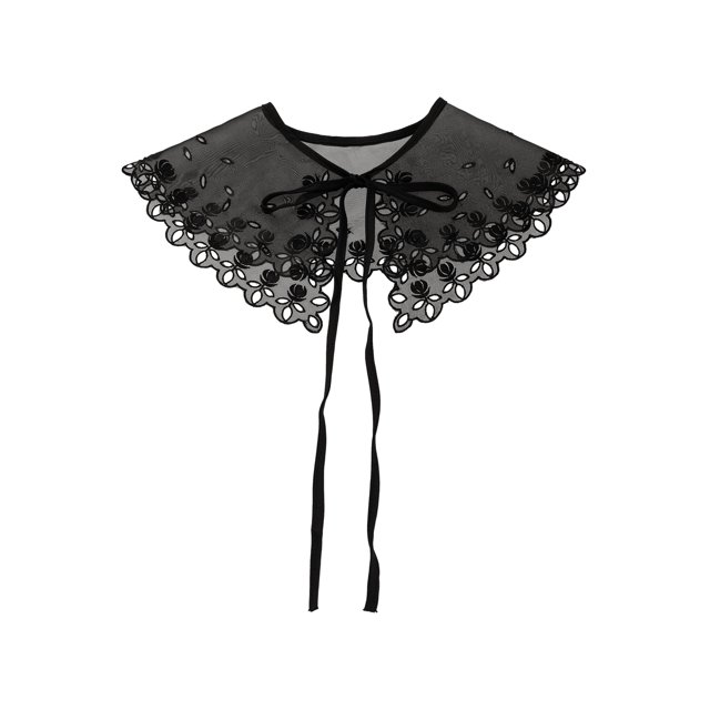 INSPIRE CHIC Faux Col Détachable, Mini Col Cape à Broderie Semi-Transparente avec Volants pour Chemisier Noir-1