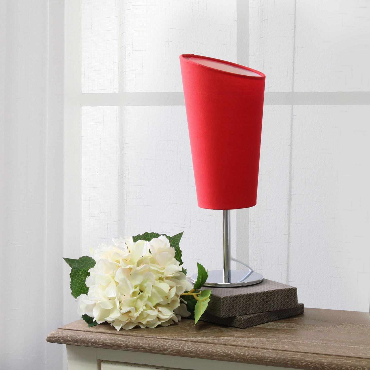 Simple Designs Mini lampe de table chromée avec abat-jour en tissu incliné