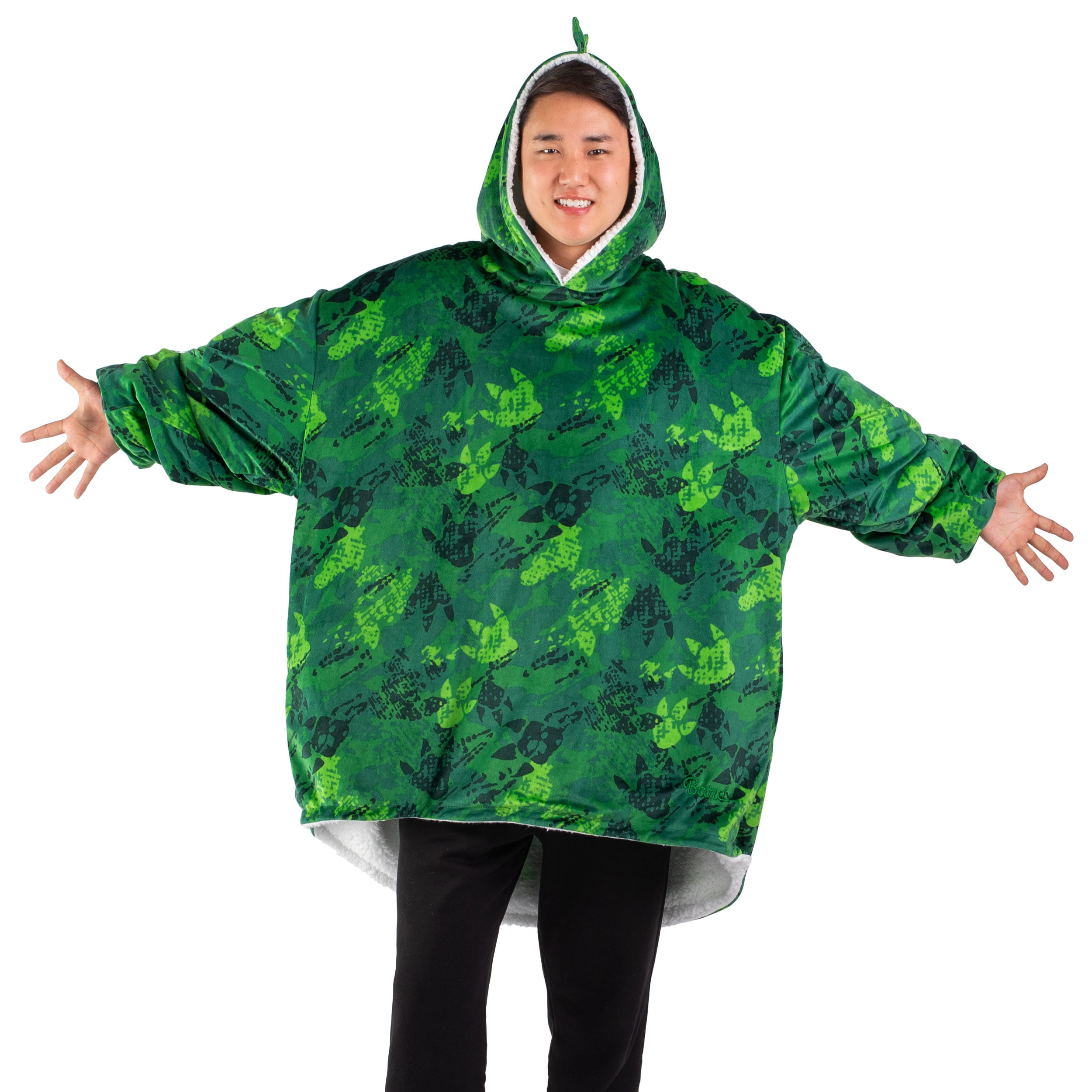 Bare Home Plush Sherpa Wearable Blanket - Fluffy & Soft - Lightweight - Adult, Dinosaur
