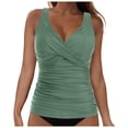 thumbnail image 1 of NIEWTR V-Neck Tankini Tops For Women Backless Adjusting Strap Bathing Suits Tummy Control Push Up Swimsuit Top(Light Green,L), 1 of 9