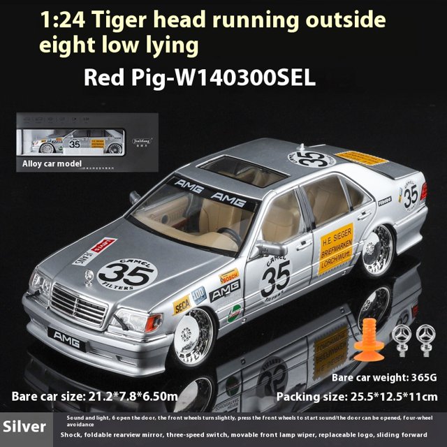 1:24 Benz S W140 320SEL Version Modifiée Voiture de Course en Alliage Métal Modèle Réduit Collection Loisirs Ornements Argent avec Boîte
