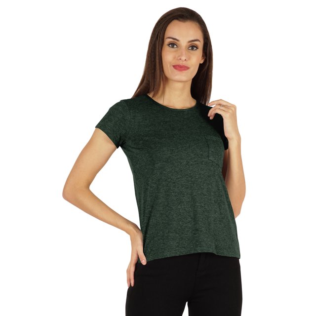 Inkmeso T-Shirt Basique Uni à Manches Courtes pour Femmes avec Poche Appliquée, Haut Basique Décontracté d'Été