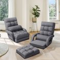 thumbnail image 2 of Costway Fauteuil de Sol Pliant avec Dossier Réglable à 6 Positions et Coussin Lombaire Gris, 2 of 10