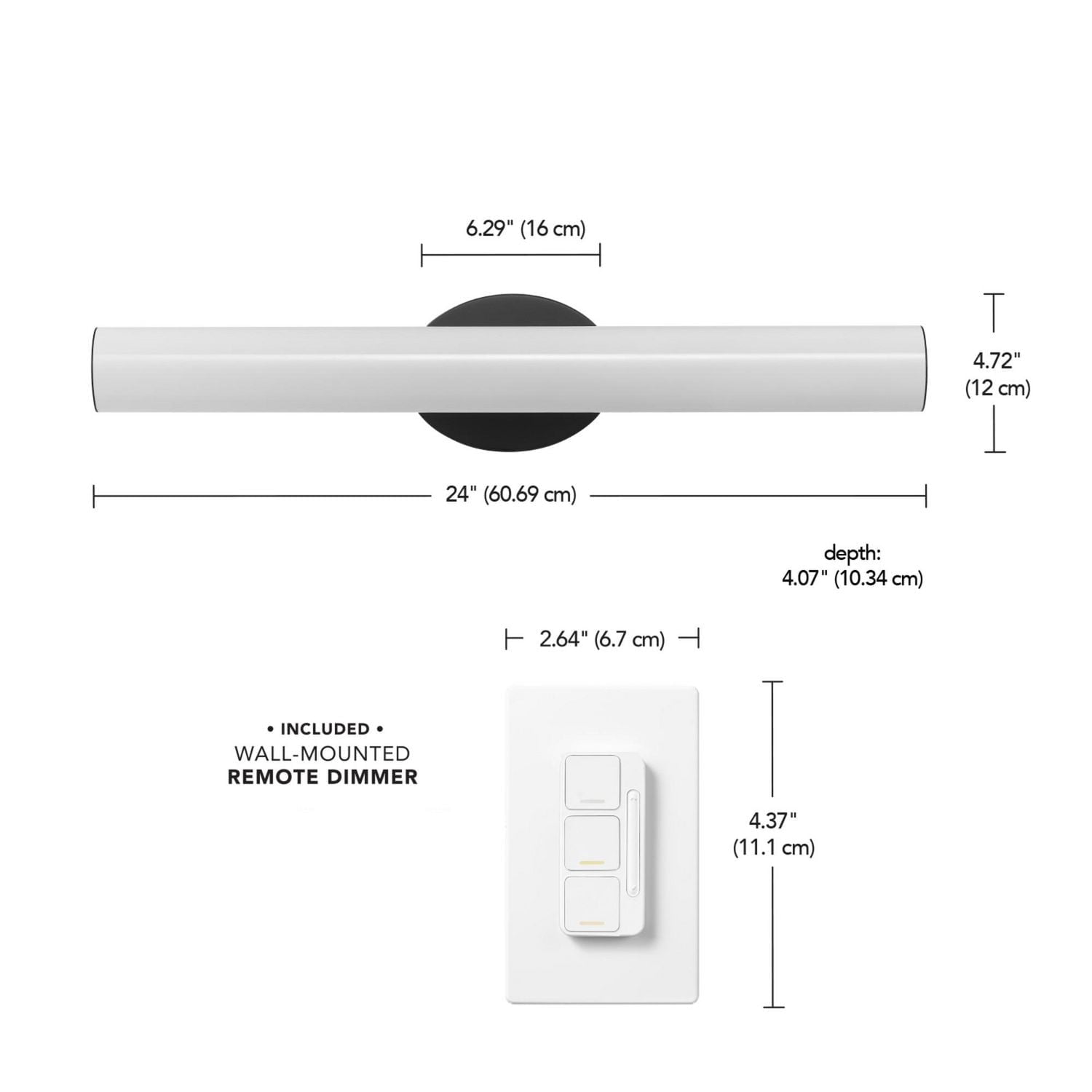 AmbianceSelectMC applique murale couleur ajustable noir de 24 po à DEL intégrée avec diffuseur en acrylique givré et télécommande murale avec gradateur