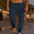 thumbnail image 1 of Pants for Men, Mens Solid Color Drawstring Fashionable Casual Pants Full Length Pants, 1 of 6