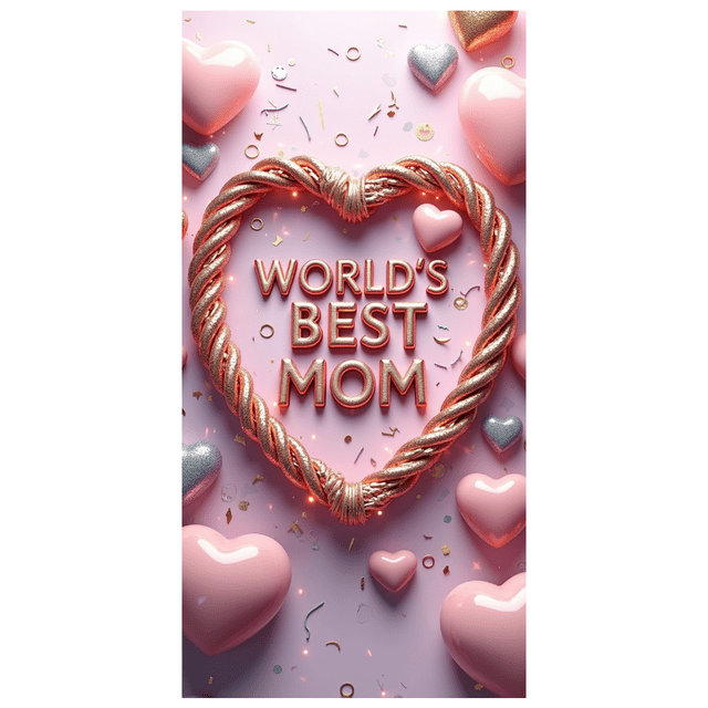Glittery World's Best Mom Banner with Heart and Rope Elements Valentine's Day Party Decorations Backdrop Background Photography Props Family Gatherings Mom Appreciation Events