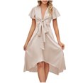 thumbnail image 2 of Wolfast Robe Aguichant à Manches Longues pour Femmes Été Décontractée à Manches Courtes Col en V Unie Aguichant Fluide Longue Robe Midi, 2 of 9