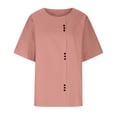 thumbnail image 4 of CEHVOM Women's Fashion Summer Round Neck Leisure Short Sleeve Solid Buttons Tops, 4 of 6