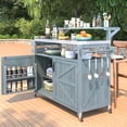 thumbnail image 2 of HMSHA 53.3" Outdoor Kitchen Island with Raised Shelf,Solid Wood Storage Cabinet with Stainless Steel Top,Outdoor Rolling Grill Cart with Internal Storage Rack,Adjustable Shelf,Spice Rack,Grey Blue, 2 of 12