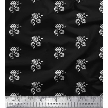 Soimoi Satin Silk Fabric Floral Block Print Fabric by The Yard 42 Inch Wide