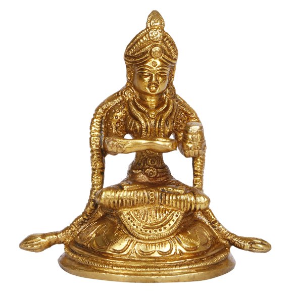Antapurna en Laiton Pur Devi Idol, Déesse de la Nourriture Antapurna Devi Murti - 4 Pouces, Or, Style Traditionnel, Déco Maison, Fait à la Main en Inde, Mata Antapurna Idol - 1 Antapurna en Laiton Devi Idol