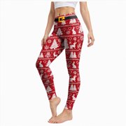 Splozh Tights Women Leggings Womens Christmas Print Leggings Printed Stretchy Leggings Yoga Pants Watermelon Red,2XL