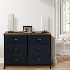 Sorbus Dresser avec 6 Tiroirs de tissus - Unité de rangement de meubles pour chambre à coucher, Hallway, placard, Organisation du bureau - Cadre en acier, plateau en bois rustique, bacs de tissu facile à tirer