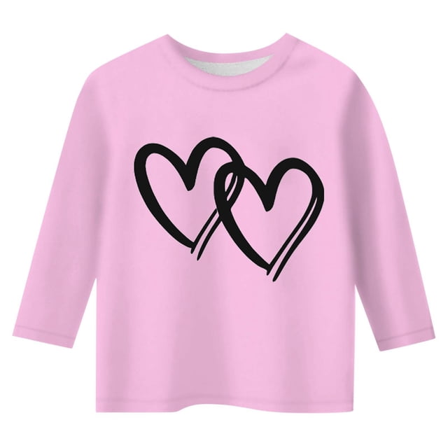 MEZZALL T-Shirt de Loisirs pour Enfants à Imprimé Cœur, Col Rond, Coupe Ample, Manches 3/4, T-Shirt à Quart de Manche, Hauts Classiques, 10-11 Ans