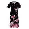 thumbnail image 4 of Ovzne Robes pour Femmes Robe de Plage Robe Unie Ample Décontractée à la Mode Imprimée à Manches Courtes à Col en V Robe Mi-Mollet à Manches Courtes à Col en V Robe Maxi Grande Taille à Manches Courtes P, 4 of 5