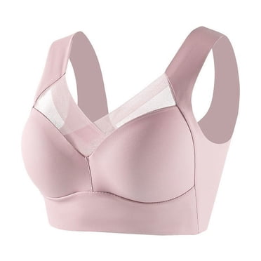 Ohufall Wireless Bra for Womens V Neck Plus Size Full Coverage Solid Bras Traceless Thin No Underwire Everyday Bras, Size L-6XL