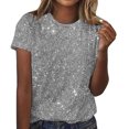 thumbnail image 1 of Amzcrzy Hauts pour Femmes T-Shirts Décontractés à Manches Courtes Hauts d'Été Mode Col Rond Hauts à Sequins pour Femmes Confort Polyvalent Hauts de Sortie Blouses, 1 of 4