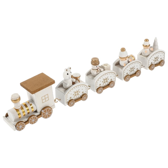Shisuyan Wooden Train Toy Cartoon Train Model Christmas Home Decoration Festival Desktop Craft