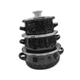 thumbnail image 3 of maskred 3Pcs Enamel Mini Pot Set Universal Cooking Portable Cookware Set blue light Enamel Home black, 3 of 6