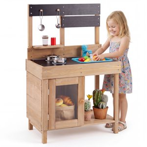 Gymax Outdoor Mud Kitchen for Kids Wooden Play Pretend Kitchen w/Stoves Sink Faucet