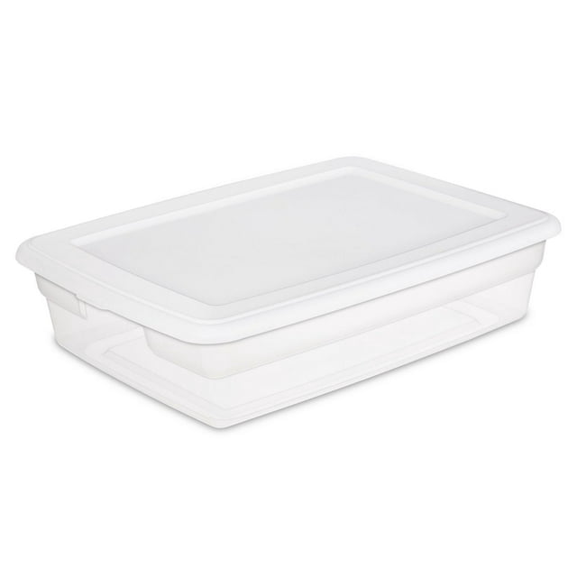Sterilite Boîte de Rangement de 27 L, Bac de Rangement en Plastique Transparent avec Couvercle à Pression, Blanc